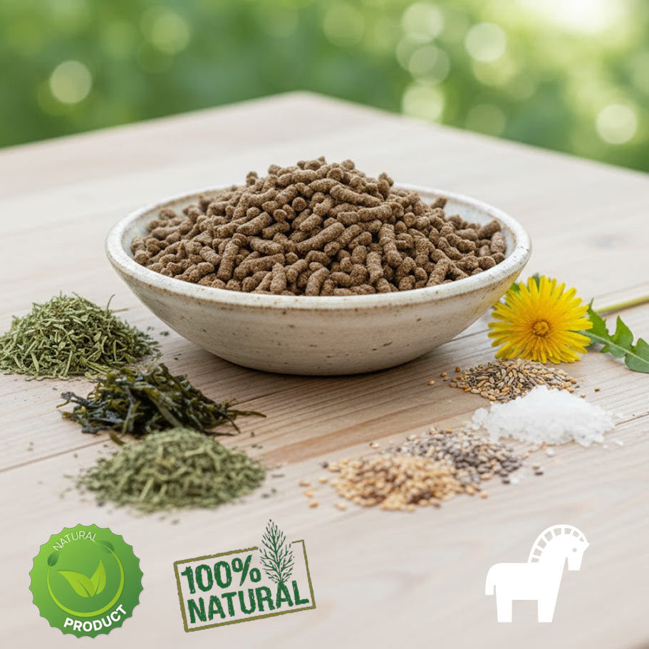 Reico - Tierfutter , Pferdefutter Futter fürs Pferd auf einem Tisch